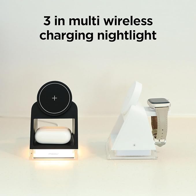 mooas Crystal Lamp 3 in 1 Mag-safe Wireless Charging Stand (White) 2 Color Nightlight 3 in 1 wireless charger Compatible with iPhone 12/13/14/15 Galaxy S21 S22 S23 S24 Apple watch Galaxy watch