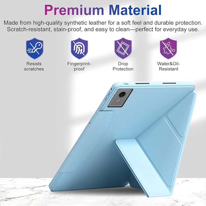 Case for Lenovo Idea Tab Plus 12.1 Inch – Multi-Angle Stand PU Leather Soft Cover with Hidden Pencil HolderSlim Lightweight Back Protective Folio Case ShockproofAnti-Scratch[Blue]