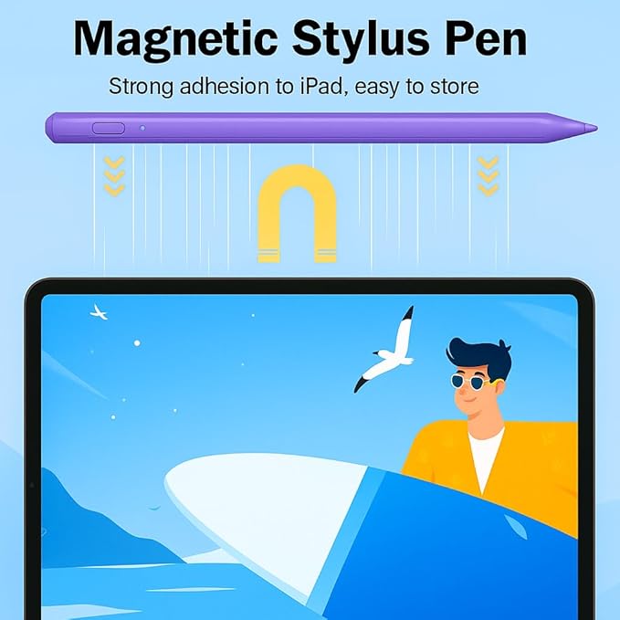 Stylus Pen for iPad 11th/10th 2018-20252Pack Apple Pen Palm Rejection Tilt Sensitivity Pixel Perfect for Apple iPad A16/11/10/9/8/7/6thPro 12.9/11/13 M5/M4Air M3/M2/5/4/3Mini A17/5/6th-Purple