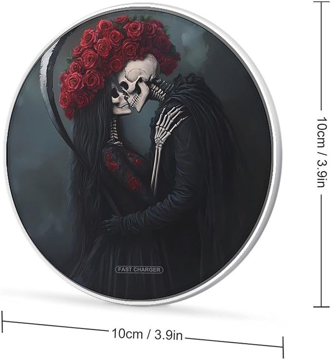 Gothic Death Skul Skeleton Kiss Wireless Charger Anti-Slip Wireless Charging Pad Slim Charger Mat for Men Women
