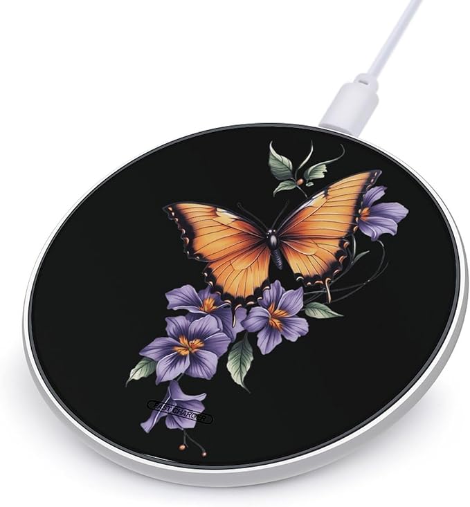 Butterflys Hibiscus Syriacus Flowers Phone Charger Magnetic Charging Pad Anti-Slip with USB Cable