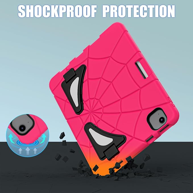 Compatible with Apple iPad Air 11(2024) 11 inch Tablet CaseLightweight Shockproof Rugged Protective Cover with Kickstand for Kids Children Boys Babies Strawberry Black
