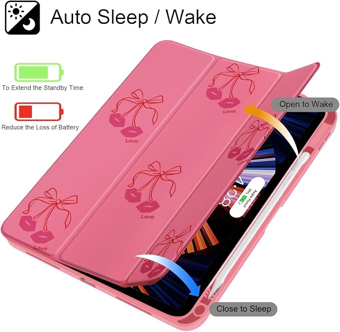 Tuiklol Case for iPad 11 inch (A16 Chip) 2025 Gen 11th / iPad 10.9 inch 2022 10th Gen Buit in Pencil Holder with Shockproof Cover Clear Transparent Back Shell Auto Wake/Sleep Cherry-Kisses