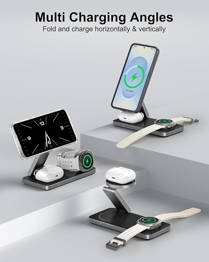 3-in-1 Charging Station for Samsung Magnetic Fast Wireless Charger Stand Compatible with MagSafe for Galaxy S26/S25/S24/S23/Z Fold/Flip Series Galaxy Watch Ultra/8/7/6/5 Galaxy Buds Pro/4/3/2