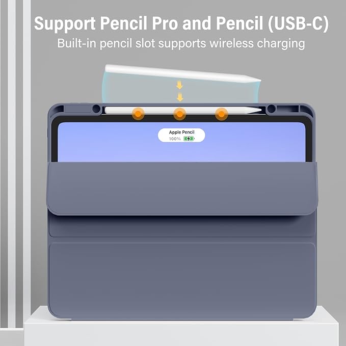 for iPad Pro 13 inch Case (M5/M4) 2025/2024 Slim Protective Cover with Pencil Holder Soft TPU Back Cover Trifold Stand Auto Wake/Sleep A2925 A2926 A3007 A3362 A3359 (Purple)