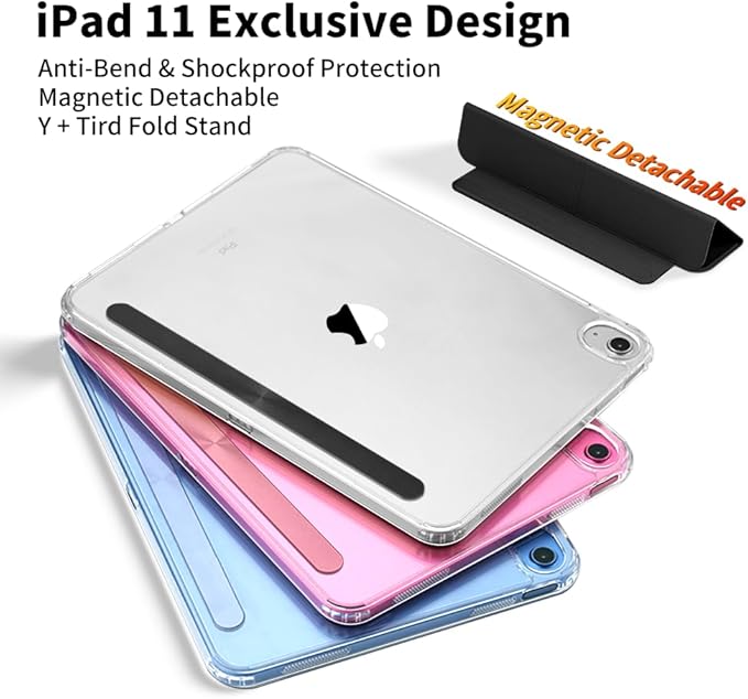 for iPad (A16) 11th/10th Generation Case(2025/2022) - Magnetic Detachable Portrait/Landscape Stand Cover with Hard Shell Back5 Standing AnglesAuto Wake/Sleep Slim &amp LightBlack