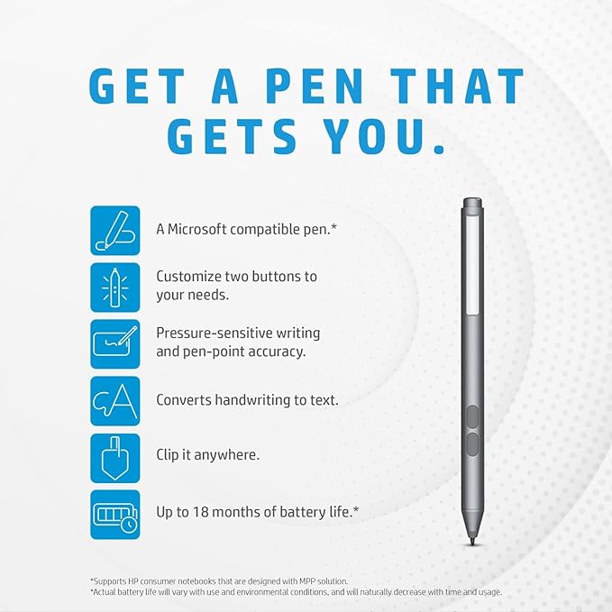 HP Genuine Digital Stylus Pen for HP Envy x360/Pavilion x360/Spectre x360 2-in-1 Laptops Support MPP with Pressure Sensitivity Dark Grey