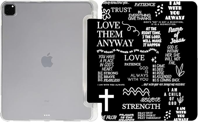 Christian Quotes Case Compatible with IPad 9th 8th 7th Generation 10.9 Inch 2021/2019/2018Funny Cover with Trifold Stand + Pencil Holder for Boys GirlsiPad Pro 13inch 2024