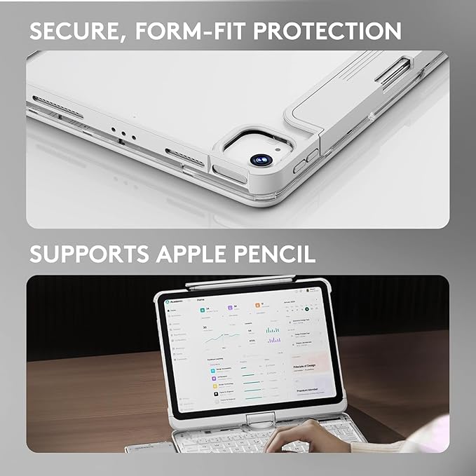 KITONE Transparent Case with Wireless Keyboard only for 2024 iPad Pro 11-in.(M4) 7 Colors Backlight Trackpad 360°Rotating Stand for iPad Pro 11(5th Gen) Tech Style