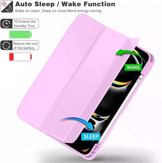 ZryXal New iPad Pro 13 Inch Case (M5) 2025 / (M4) 2024 with Pencil Holder Smart iPad Case [Support Pencil Pro and Pencil (USB-C)] Support Touch ID and Auto Wake/Sleep (Pastel Violet)