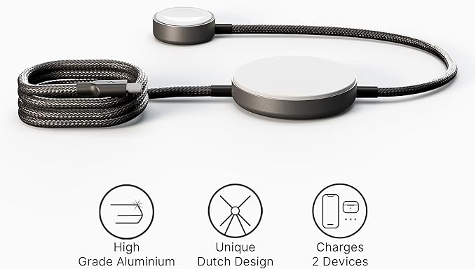 Zens Charging Cable Pro 2 – Qi2 Magnetic Wireless Phone Charger up to 15 W for iPhone 17/16/15/14/13/12 Apple Watch Fast Charge USB-C to USB-C Aluminium Housing 3.3 ft Cable