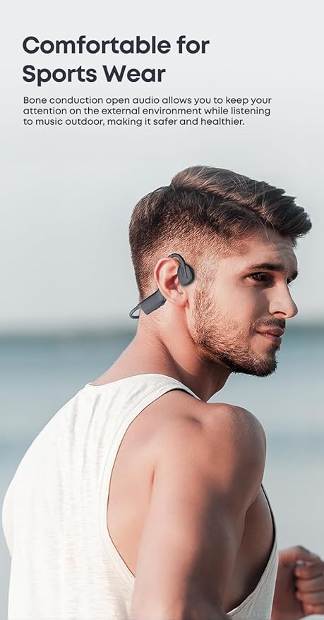 Bone Conduction Headphones Wireless Bluetooth Open- Ear Sport Headphones Quick Charging Long battery Life Upgrade Sweat Proof Earphone for Running Cycling Walking Workout Gift. Includes Case