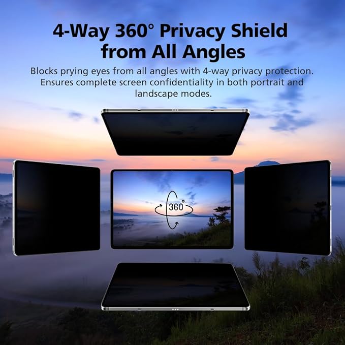 Magnetic &amp Nano Adsorption 360° 4-Way Privacy Screen Protector for Samsung Galaxy Tab S8 Plus/S7 Plus/S7 FE 12.4 inch | Detachable Anti-Spy Anti-Fingerprint | Works in Both Landscape &amp Portr