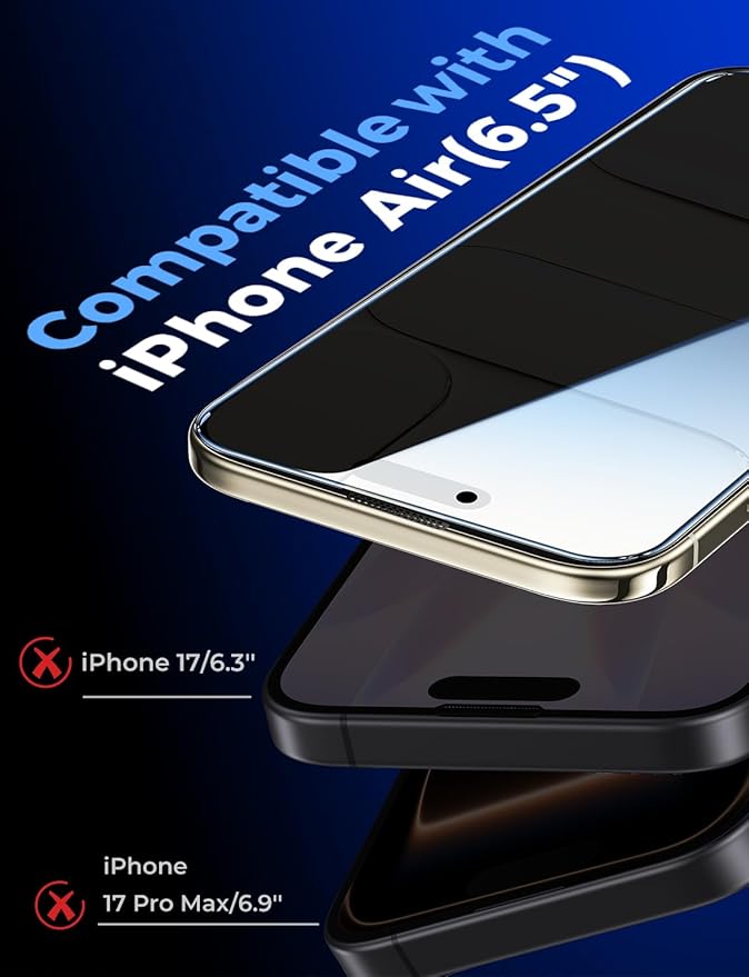 MAGIC JOHN 2 Pack for iPhone Air 6.5 inch Privacy Glass Screen Protector Auto Dust-Elimination Bubble Free Easy Installation