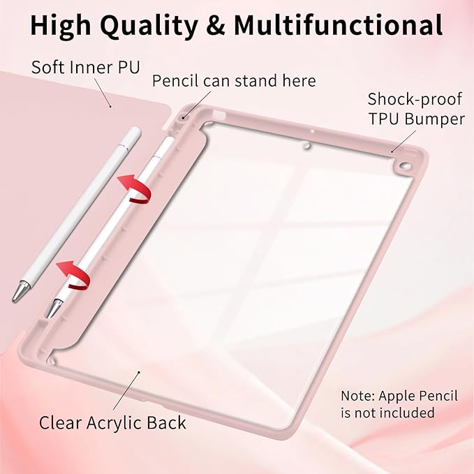 Cute Peach Bunny Case for iPad Pro 6th/5th/4th/3rd Generation(2022/2021/2020/2018) 12.9 Inch with Pencil Holder Trifold Stand Pink Leather Girly Cover Clear Back Shell Auto Wake/Sleep