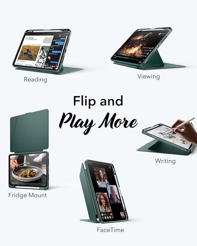 ESR for iPad Pro 11 Inch Case (M5/M4) 2025/2024 Vertical Stand Cover Multi Stand Angles Ultra-Stable Case with Pencil Holder Flip Series Green