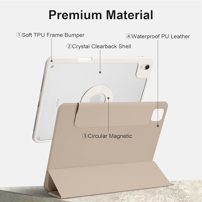 Case for iPad Air 11 M4/M3/M2 2026/2025/2024 iPad Air 10.95th/4th 2022/2020 iPad Pro 11 4th/3rd/2nd 2022/2021/2020 with Pencil Holder Vertical Stand Detachable Magnetic Oat Coffee+White