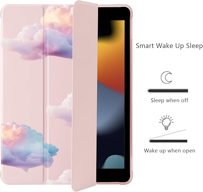 Cute Cloud Sunset for iPad Pro 11 Inch Case 4th/3rd/2nd Generation 2022/2021/2020 with Pencil Holder Auto Sleep/Wake Pink Leather Soft TPU Back Cover