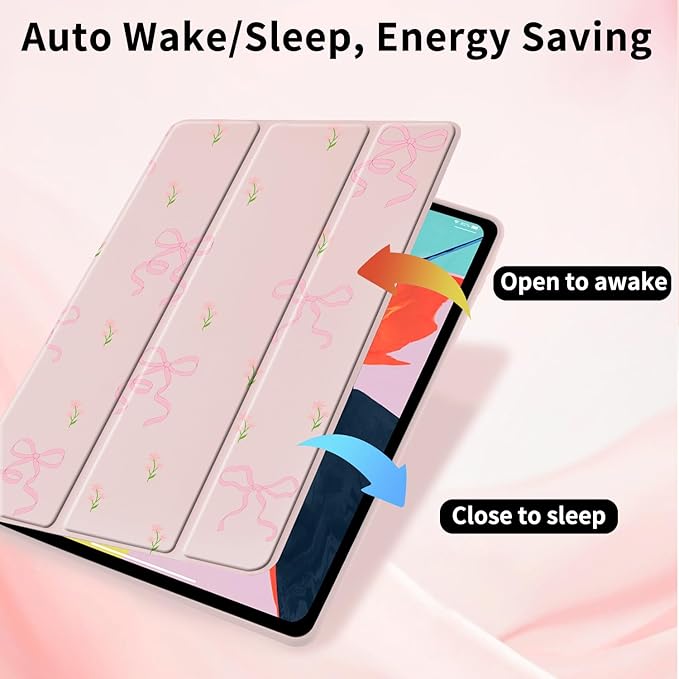 Pink Ribbon Bow Case for iPad A16 11th Generation 2025 11 / iPad 10th Generation 2022 10.9 with Pencil Holder Flower Girly Pink Leather Clear Back Shell Foldable Protective Cover
