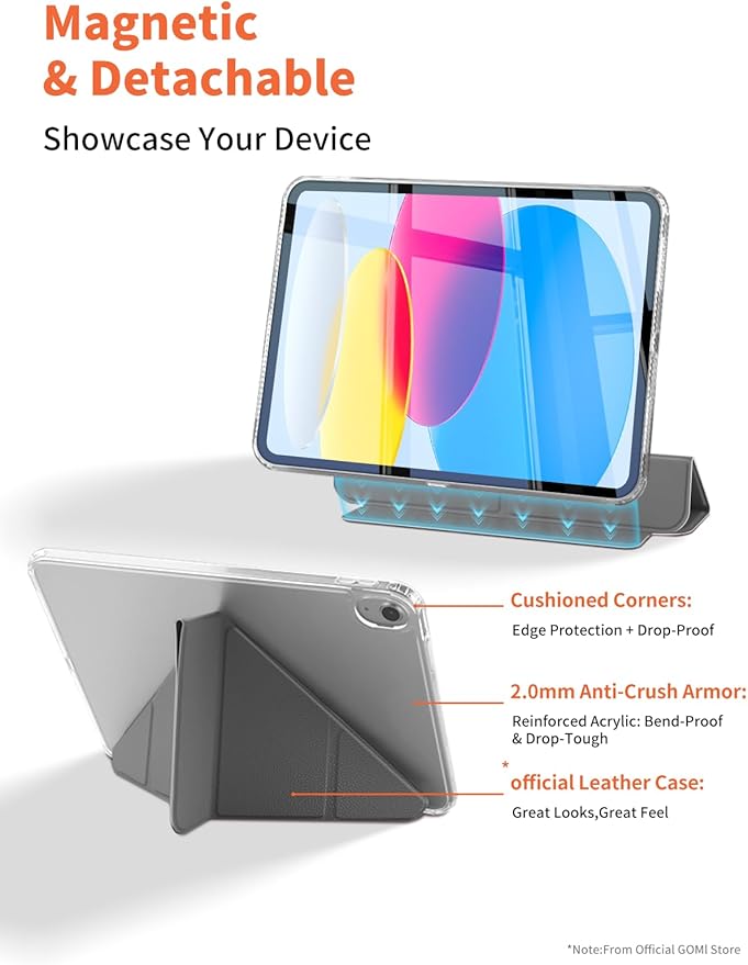 for iPad (A16) 11th/10th Generation Case (2025/2022) - Magnetic Detachable Portrait/Landscape Stand Cover with Hard Shell Back5 Standing AnglesAuto Wake/Sleep Slim &amp LightDark Gray