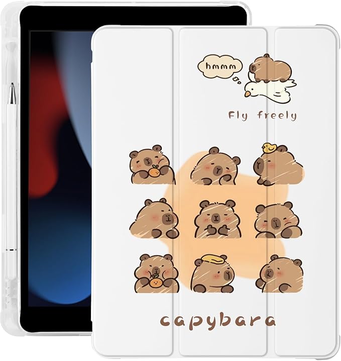 Cute Kawaii Capybara for iPad Pro 11 Inch Case (M5/M4) 2025/2024 with Pencil Holder Auto Sleep/Wake Leather Soft TPU Back Cover
