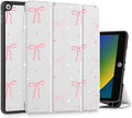 Tuiklol Case for iPad 10.2 Inch 2021 2020 2018 Release 9th / 8th / 7th Generation Built-in Pencil Holder TPU Protective Stand Back Cover Trifold Stand-Auto Wake/Sleep Pink White Bows