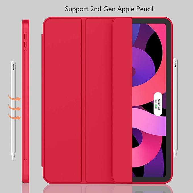 iMieet iPad Air 11 Inch Case M4/M3/M2(2026/2025/2024) iPad Air 5th/4th Generation Case 2022/2020 10.9 Inch with Pencil HolderTrifold Stand Smart Case with Soft TPU Back(Red)