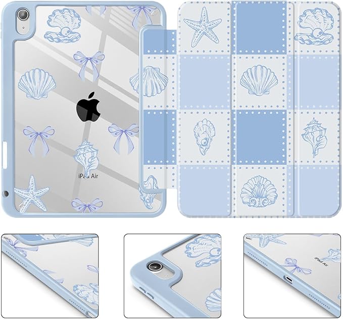 May Chen for iPad Air 11-inch M4/M3/M2 (2026/2025/2024) iPad Air 5th/4th 10.9 Inch - Shockproof Cover with Clear Back Shell &amp Penceil Holder Auto Wake/Sleep Stand Cover Blue Checkered