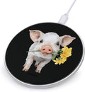 Pigs Holding Yellow Flower Phone Charger Magnetic Charging Pad Anti-Slip with USB Cable