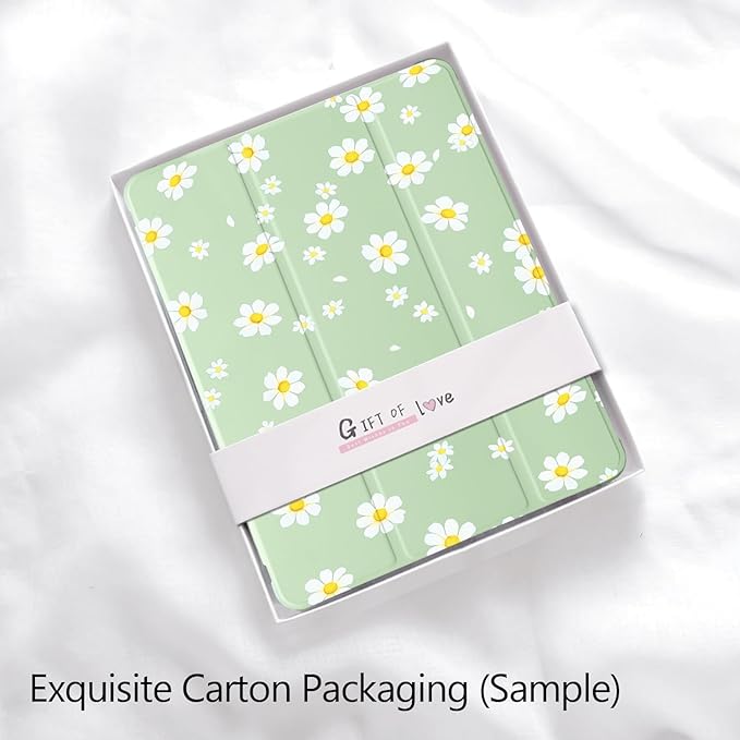 Cute Floral Flower for iPad mini 7 A17 Pro 2024/iPad Mini 6 Case with Pencil Holder Auto Sleep/Wake Green Leather Soft TPU Back Cover