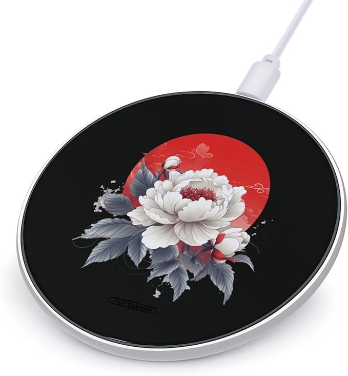 Peony Flower Japanese Floral Wireless Charger Anti-Slip Wireless Charging Pad Slim Charger Mat for Men Women