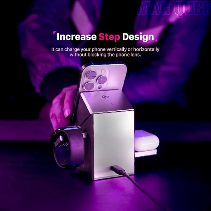 ADAM elements Mag Qube Qi2 3-in-1 Magnetic Wireless Charging Station 15W Fast Charger for iPhone 17 16 15 14 13 12 Apple Watch &amp AirPods Fast Charging Stand for Desk