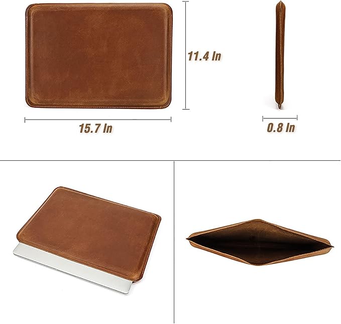 Top Grain Leather 16.2 Slim PC Sleeve Case Solid Vintage Design Handmade Compatible with MacBook Pro 16.2 A2485 M1 Max 15 Touch Bar A2141 A1707 Pro 16 Touch ID A1990 Brown 16.2 Inch