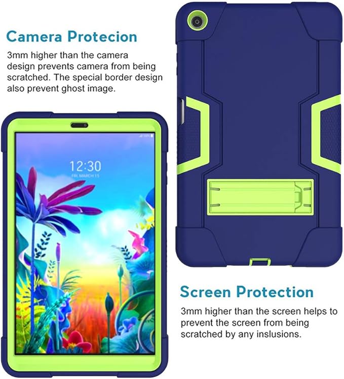 Mignova Case for LG G Pad 5 10.1 inch Tablet Case Hybrid Kids Friendly Shockproof Hybrid Case Come with for LG G Pad 5 10.1 inch FHD Tablet 2019 Tempered Glass Screen Protector (Navy/Green+2 Pcs)