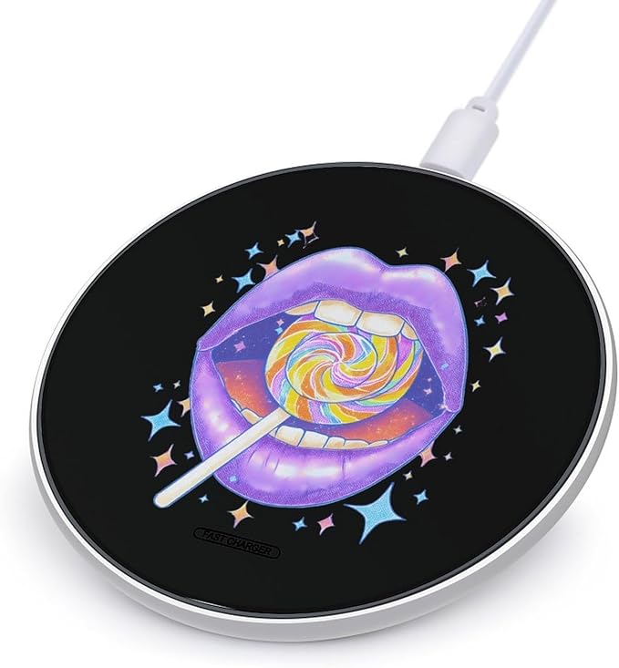 Lollipop Lips Pop Fast Portable Charger 10W Funny Graphic Phone Charging Pad with USB Cable