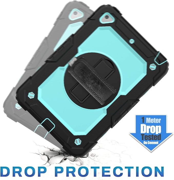 SEYMAC stock Case for iPad mini 5/4 with Screen Protector Pencil Holder [360 Rotating Hand Strap] &amp Stand Drop-Proof Case for iPad mini 5th/4th Generation 7.9 inch (SkyBlue+Black)