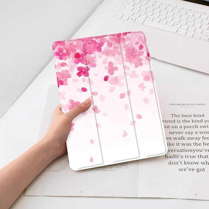 Aesthetic Cherry Blossom Case for iPad 5th/6th Generation(2017/2018) for iPad Air/Air 2 9.7 Inch Cute Sakura Design Foldable Leather Protective Cover Soft Back with Pencil Holder