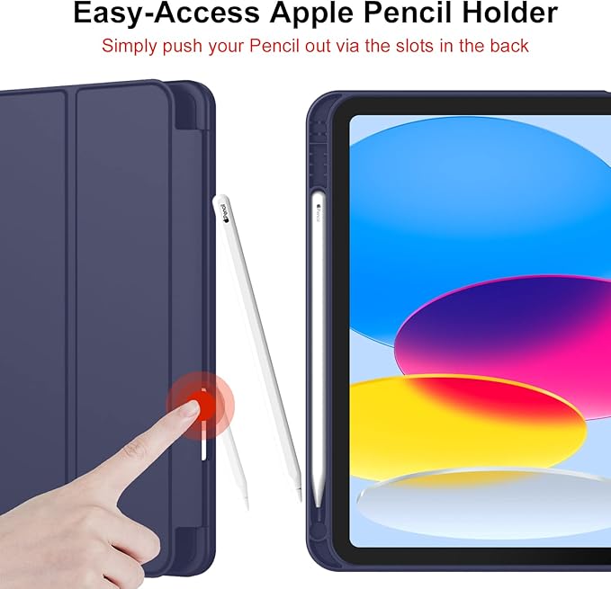 iMieet (A16) Case 11-Inch 2025 / 10th Generation Case 10.9 Inch 2022 with Pencil Holder Trifold Stand Smart Cover with Soft TPU BackAuto Wake/Sleep(Dark Blue)