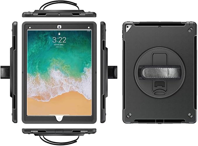 Case for iPad Pro 12.9 2nd Generation 2017 &amp 2015 1st GenerationHandheld Protective Cover Thick and Durable TPU Protective Shell with Screen Protector - Stand - Strap - Black