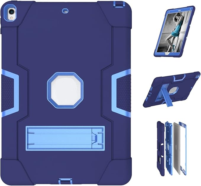 Jaorty 3 in 1 Hybrid Case for iPad Air 3 10.5 &amp iPad Pro 10.5 - Heavy Duty Rugged Stand Shockproof Anti-Slip &amp Scratch Navy Blue