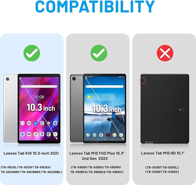 DreamerX Kids Case for Lenovo Tab K10 2021 / M10 FHD Plus 2nd Gen 10.3-inch 2020 Rugged Silicone Case Cover with Stand Hand/Shoulder Strap for 10.3 Tab K10 TB-X6C6L TB-X6C6F M10 Plus TB-X606F Black