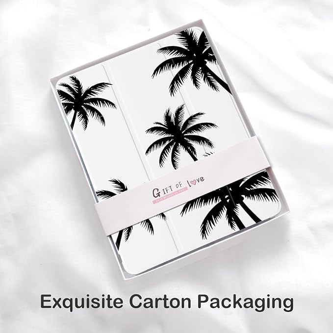 Cute Black Palm Tree for iPad Air 3 Case with Pencil Holder Auto Sleep/Wake White Leather Soft TPU Back Cover for iPad Pro 10.5 Inch 2017
