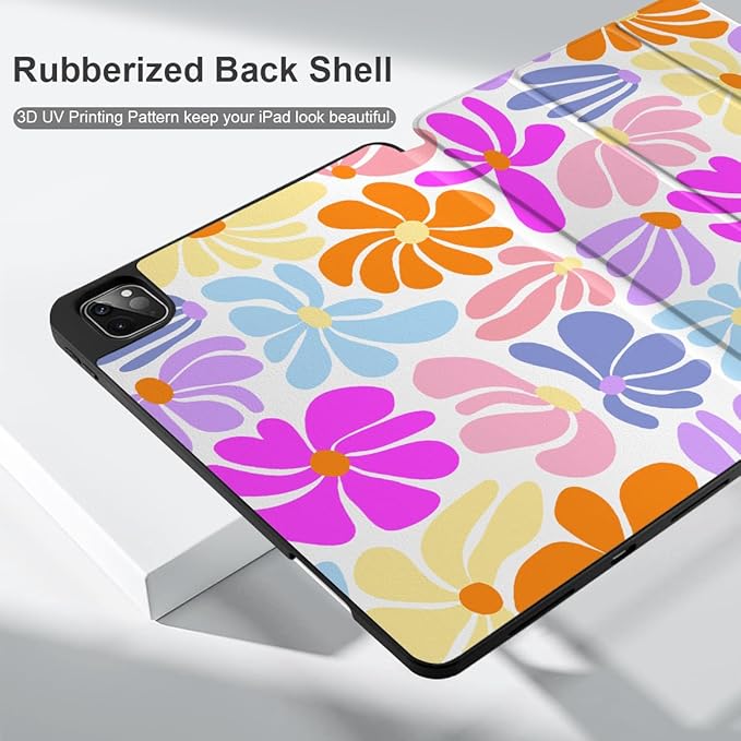 DONGKE Case for 2022/2021/2020/2018 iPad Pro 11 inch Gen 4/3/2/1 - Slim Protective Case - Built in Pencil Holder Support Charging - Trifold Stand &amp Sleep/Wake Cover - Retro Flowers