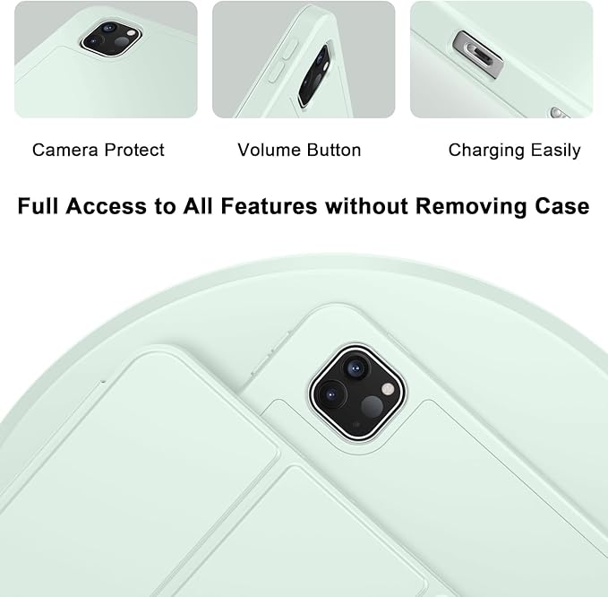 ZryXal iPad Pro 11 Inch Case (M5) 2025/ (M4) 2024 (Model: A2836/A2837/A3006) Trifold Stand Smart Cover with Pencil Holder and Soft TPU Back Auto Wake/Sleep (Pale Green)
