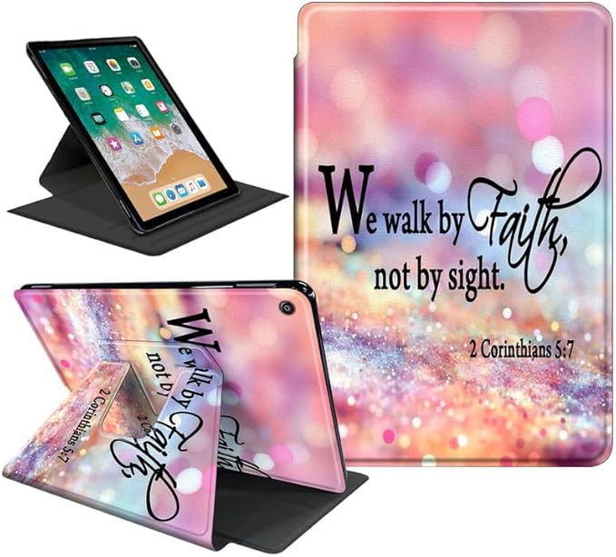 Case for Kindle Fire HD 10 Tablet Case (13th Generation2023 Released)360 Degree Rotating Folio Stand Leather Smart Cover for Amazon Fire HD 10 13th Gen 10.1-we Walk by Faith Pink Purple