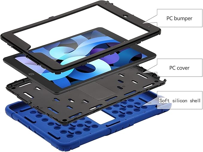 XZC iPad 9th/8th/7th Generation Case (iPad 10.2 Case 2021/2020/2019) Shockproof Drop Protection iPad Cover with Pencil Holder Kickstand Shoulder Strap (Dark Blue)