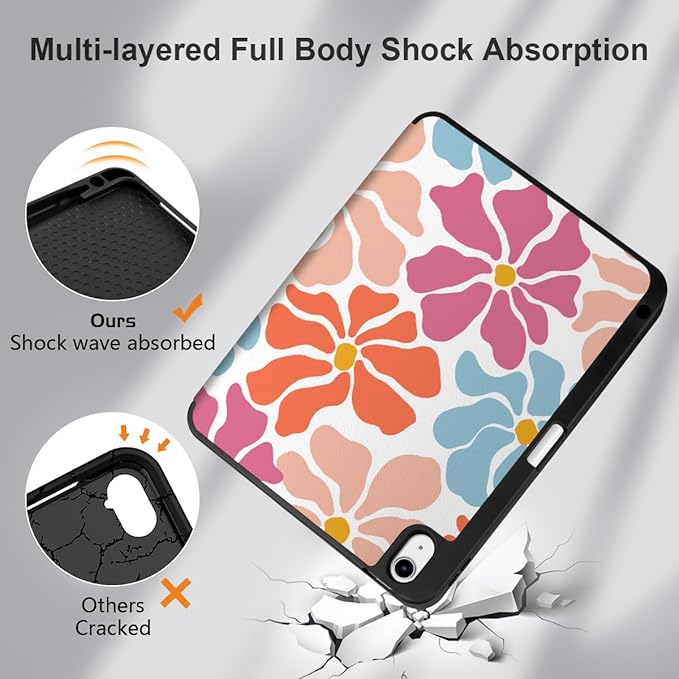 MEEgoodo for M4/M3/M2 iPad Air 11 inch Case 2026 2025 2024Case for iPad Air 5th Generation/iPad Air 4th Gen 10.9 inch 2022 2020 Tablet Cover with Soft TPU Back Shell Minimalist Style Floral