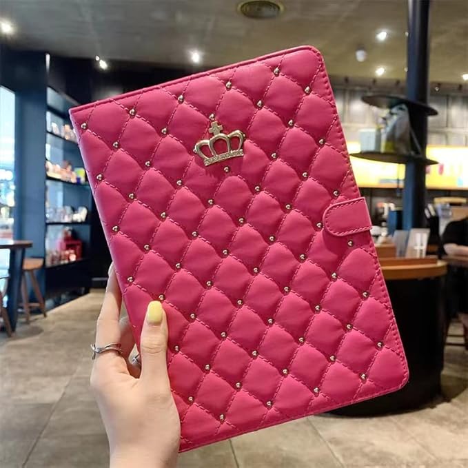 Cute Crown Case for iPad Air 3 10.5'' 2019/ iPad Pro 10.5'' 2017Pu Leather Rhinestones Elegant Smart Auto Sleep/Wake Stand Shockproof for Apple iPad 10.5'' Air 3/ iPad Pro 2017(Rose Red)