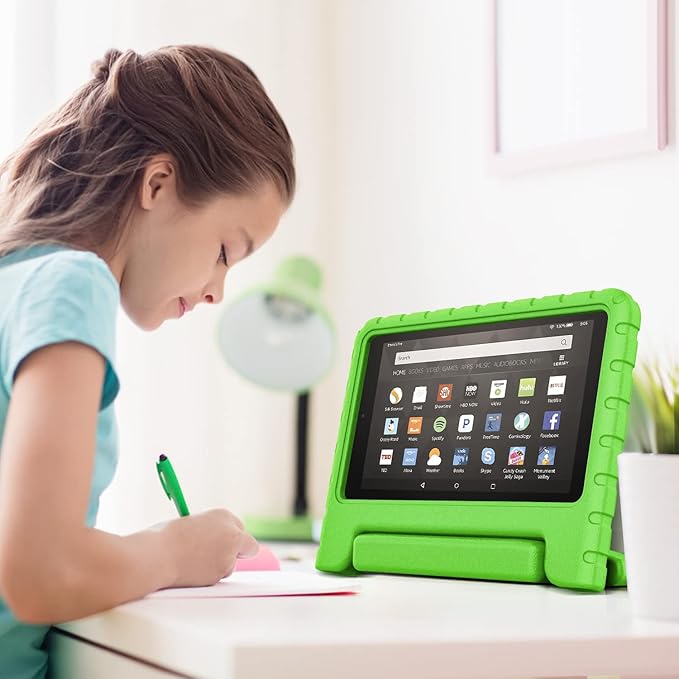 Kids Case for Kindle Fire HD 8 Tablet 8th/7th/6th Generation (2018/2017/2016 Release) Soft Flexible Lightweight Shockproof Durable with Handle Stand Green