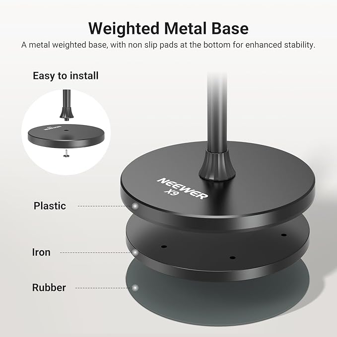 NEEWER Entry Level Version Phone Floor Stand Adjustable Office Table Bedside Cell Phone Holder Clamp Holder Mount Compatible with iPhone Samsung Android for Video Recording Weighted Metal Base X9